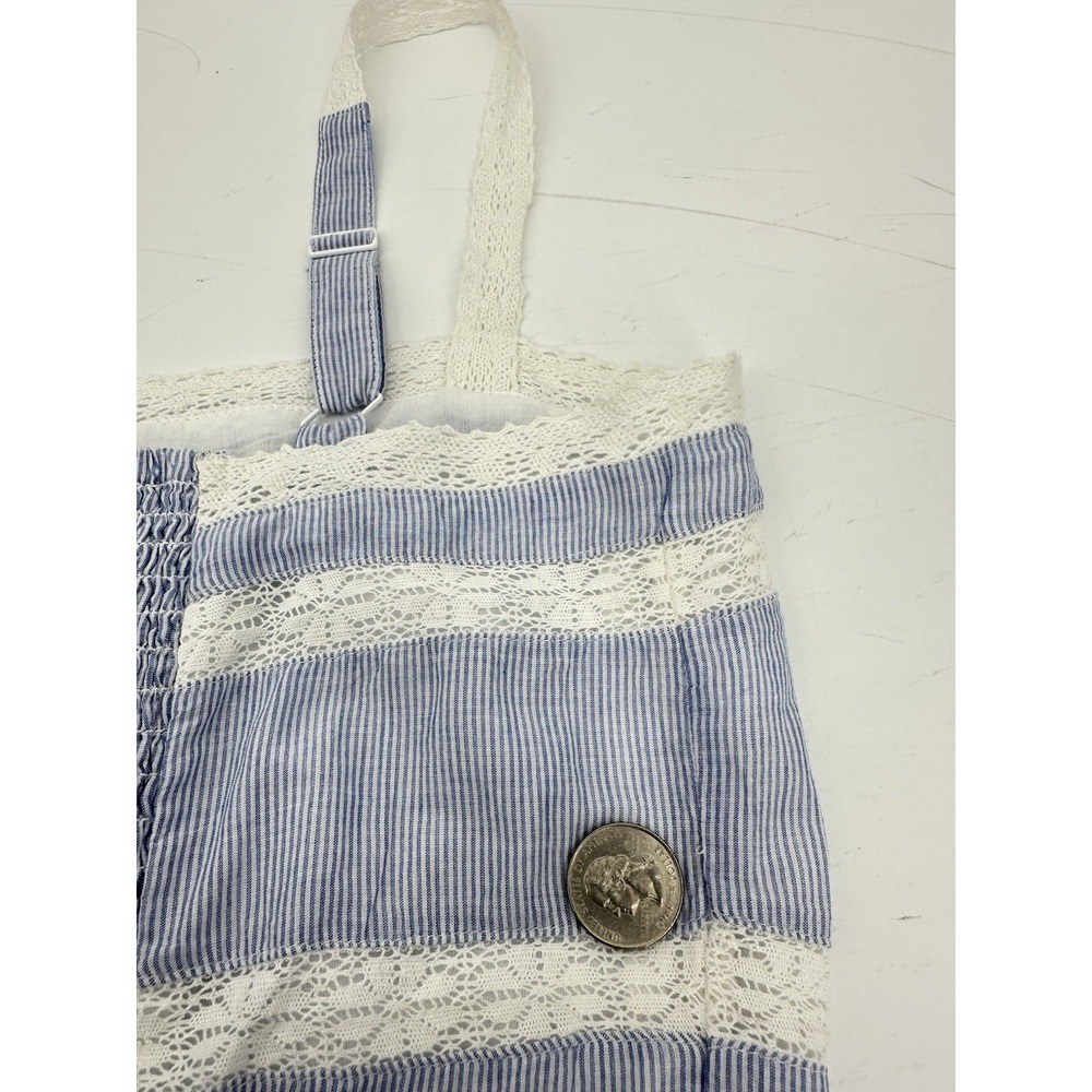 GAP Lace Trim Maxi Dress S Petite Blue Stripe Cotton Button Front Cottagecore - Picture 16 of 16
